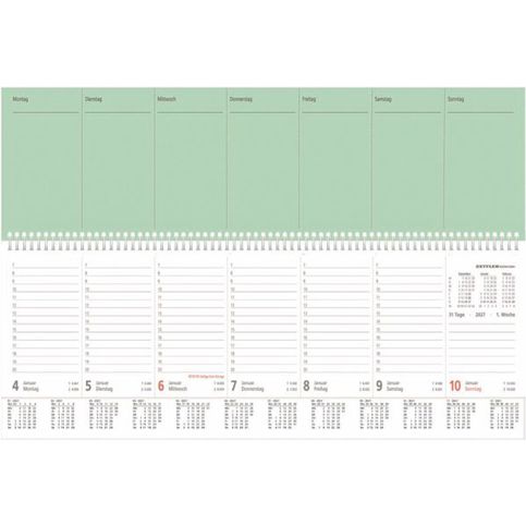 Querkalender Zettler PERFO XL grün 137 661338 | Spirale | 1 Woche/2 Seiten | Kartoneinband schwarz/grün | ca. 36,2x13,6cm