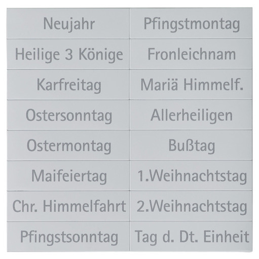 Feiertagsschilder Deutsch magnetisch | 50 x 13 mm | 18 Stück | weiß