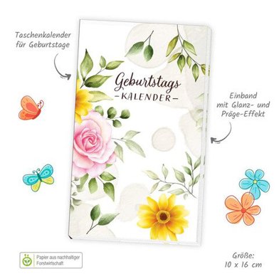 Taschenkalender Geburtstag Blumen undatiert | 10x16cm TRÖTSCH 52816