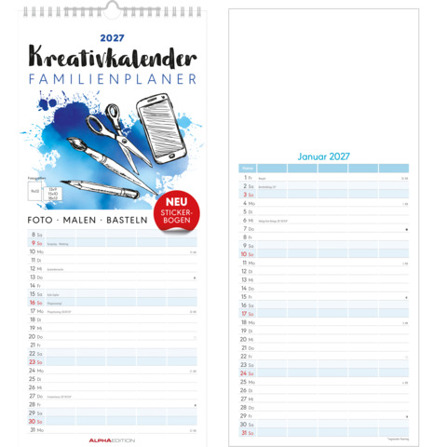 Bastelkalender Familienplaner 2027 | 21 x 45 cm