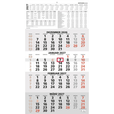 4-Monats-Wandkalender 2027 | 33 x 59 cm | 4M/1S | rot