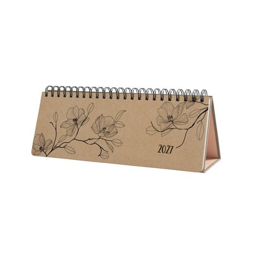 SIGEL 7J902 Tischkalender Jolie 2027 | 1 Jahr | 1/2 A4 quer | Black Magnolia | 2 Seiten = unten Woche / oben Planungsseite | Hardcover | 100 g/m² | braun/schwarz | 126 S. | FSC-...