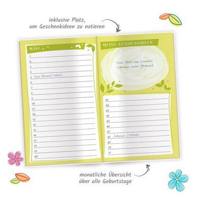 Taschenkalender Geburtstag Blumen undatiert | 10x16cm TRÖTSCH 52816