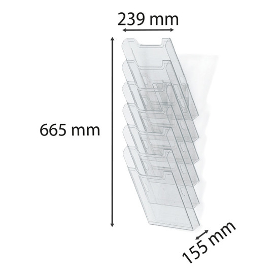 Modulierbarer Wandprospektständer | vertikal | 6 Fächer A4 | Kristall