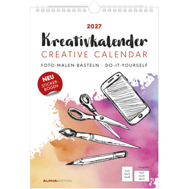 Bastelkalender 2027 | 21 x 29,7 cm | 1M/1S | weiß