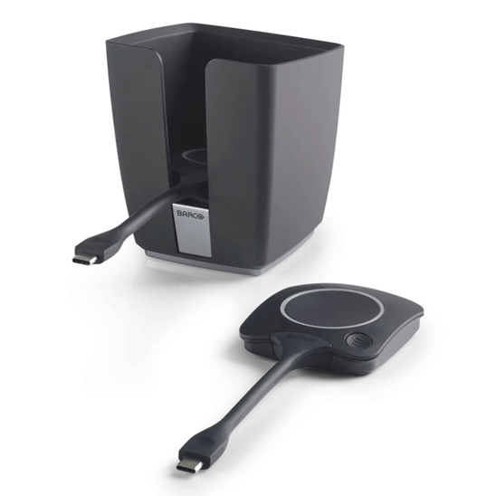 Barco ClickShare Button und Tray im Paket