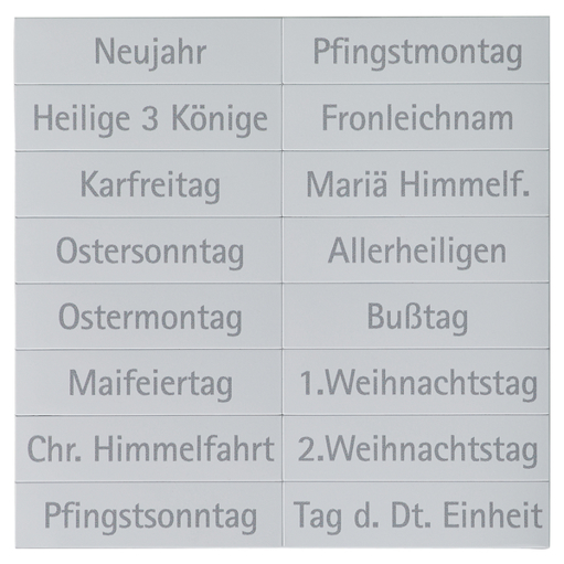 Feiertagsschilder Deutsch magnetisch | 50 x 13 mm | 18 Stück | weiß