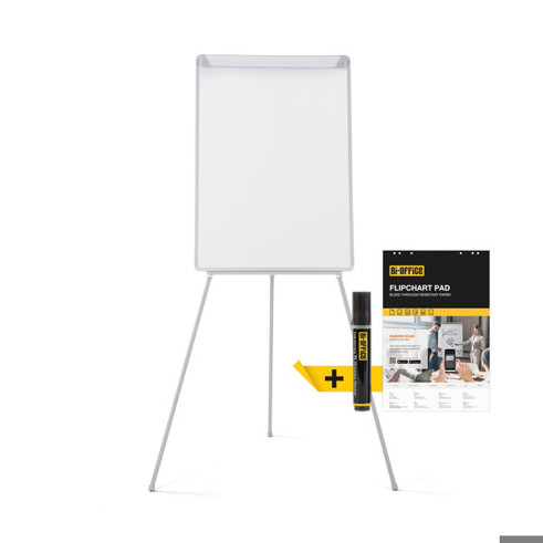 Bi-Office Dreibein Flipchart grau | nicht-magnetisch | mit Stifteablage | 70 x 100 cm