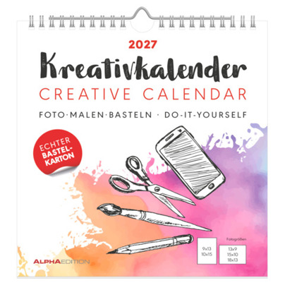 Bastelkalender 2027 | 21 x 22 cm | 1M/1S | weiß