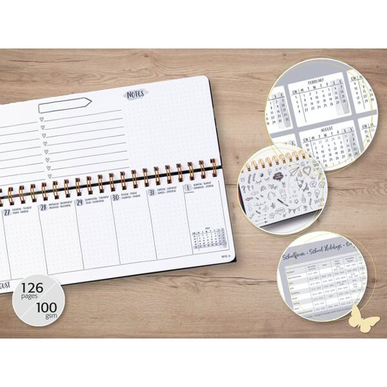 SIGEL 7J902 Tischkalender Jolie 2027 | 1 Jahr | 1/2 A4 quer | Black Magnolia | 2 Seiten = unten Woche / oben Planungsseite | Hardcover | 100 g/m² | braun/schwarz | 126 S. | FSC-...