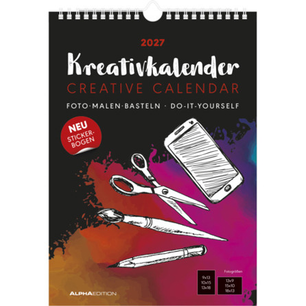 Bastelkalender 2027 | A4 | 1M/1S | schwarz